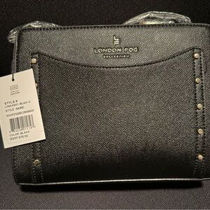 London Fog Black Crossbody Bag with Stud Accents